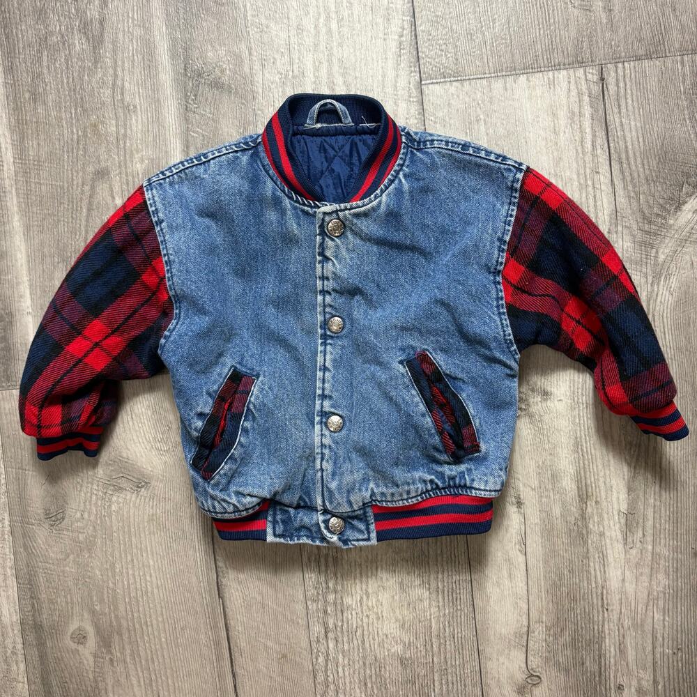 Vintage Toddler Denim and Flannel Bomber Jacket